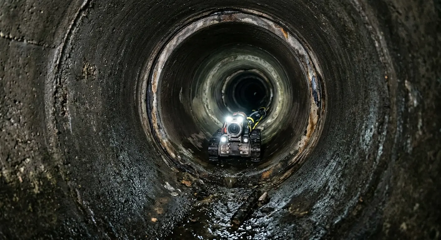 Robotic sewer camera inspecting pipe interior for Sewer Line Cleaning in San Clemente